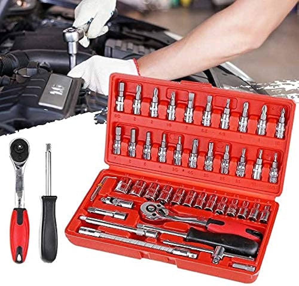 46Pcs Spanner Socket Ratchet Wrench Set 1/4" Drive Car Repair Tool Kit with Case