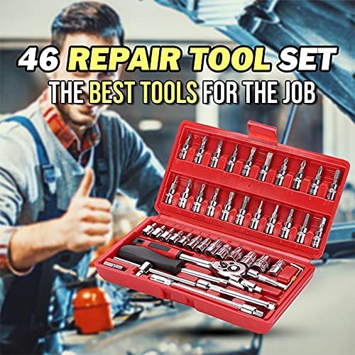 46Pcs Spanner Socket Ratchet Wrench Set 1/4" Drive Car Repair Tool Kit with Case