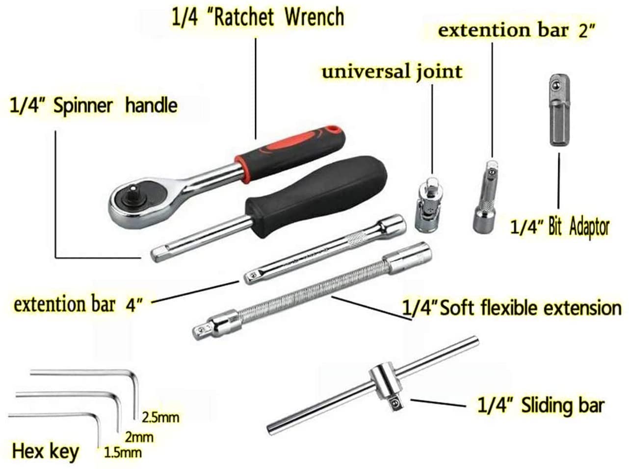 46Pcs Spanner Socket Ratchet Wrench Set 1/4" Drive Car Repair Tool Kit with Case