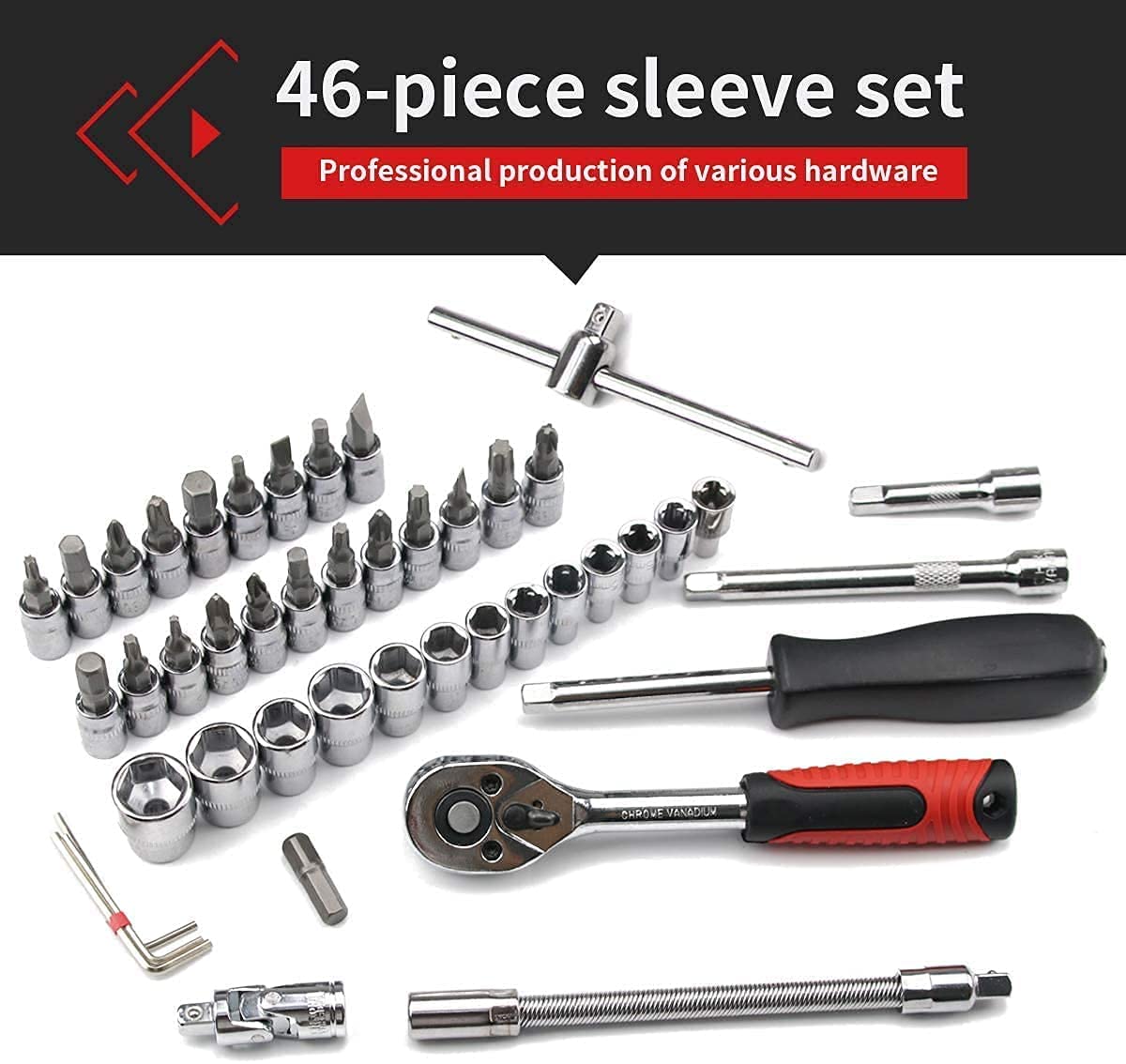 46Pcs Spanner Socket Ratchet Wrench Set 1/4" Drive Car Repair Tool Kit with Case