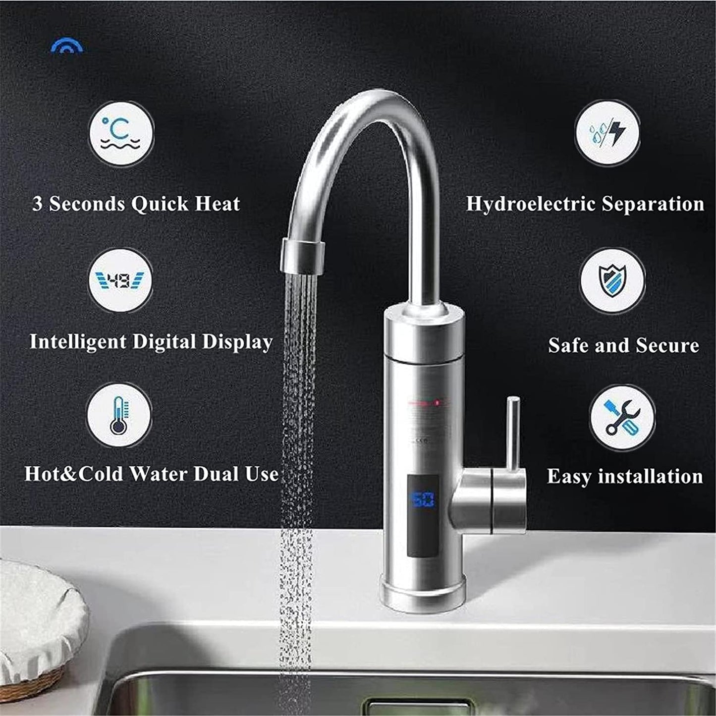 Electric Instant Heater Tap, Kitchen Sink Mixer Taps with LED Digital Display