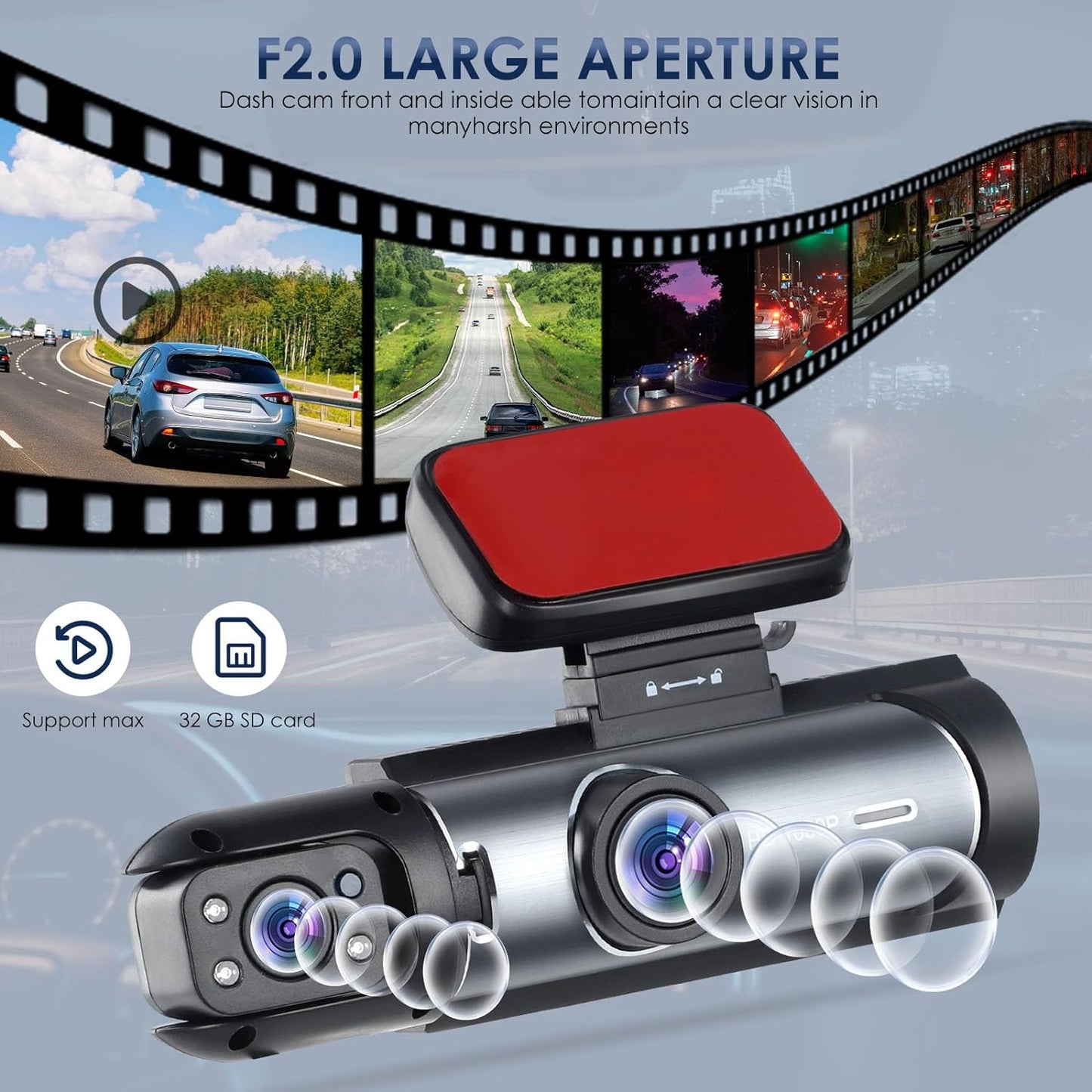 Dash Cam Front and Inside Car Camera, 1080P Full HD Dash Camera for Cars