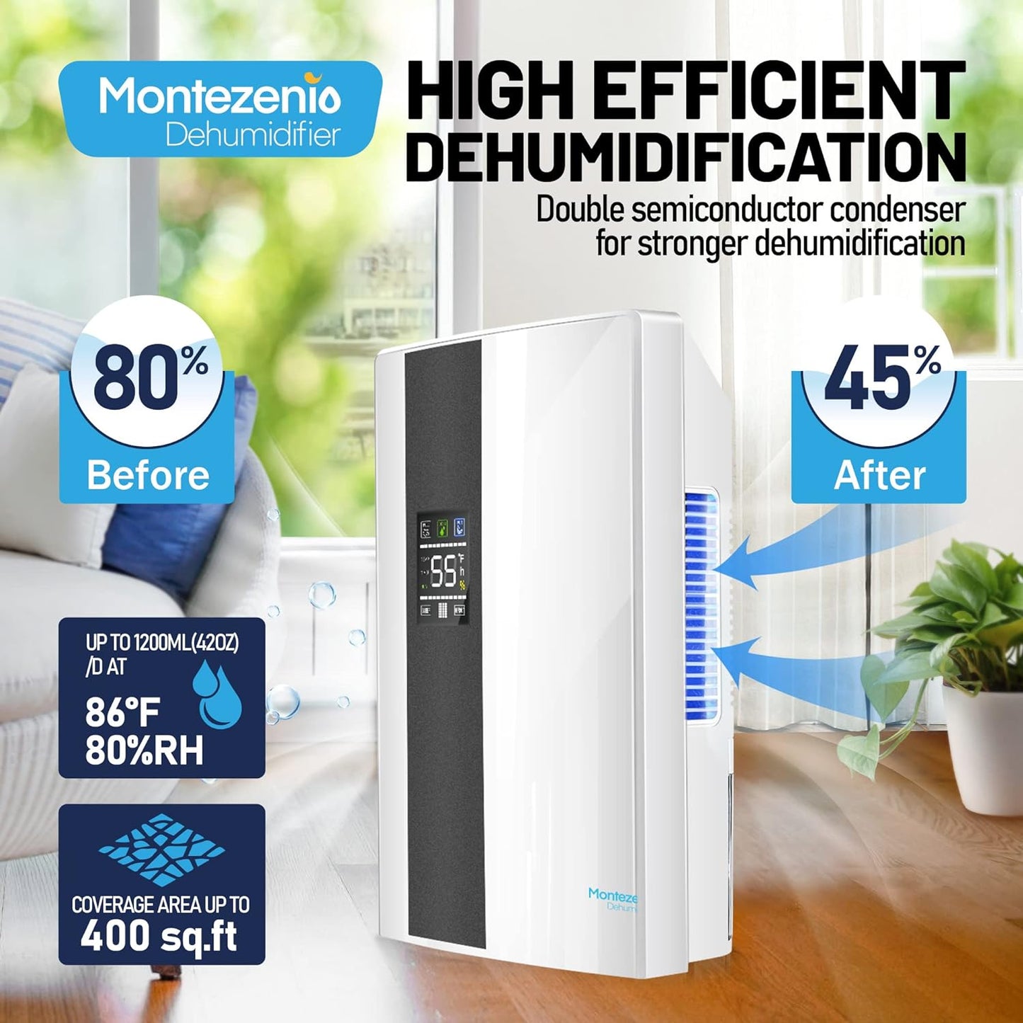 Dehumidifiers for Home with Remote Control, 2200ml(77oz) Water Tank Portable Dehumidifier