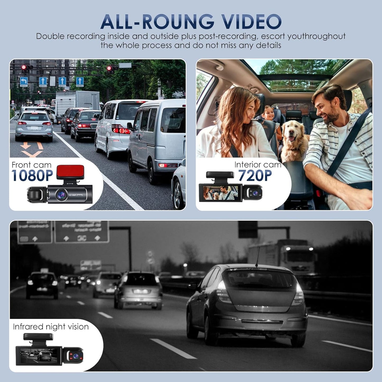 Dash Cam Front and Inside Car Camera, 1080P Full HD Dash Camera for Cars