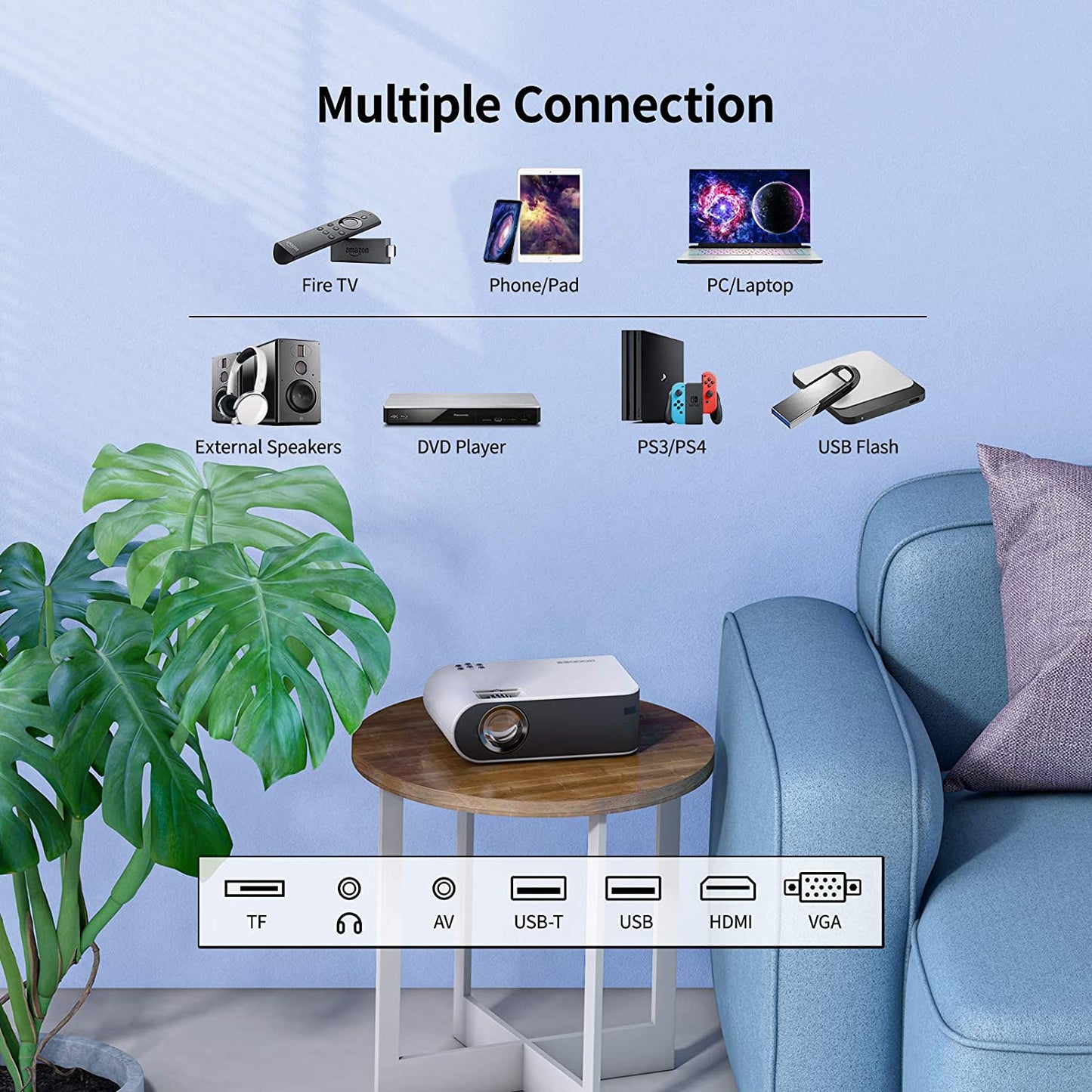 12000Lumens Portable HD LED Projector 1080P Home Theater Multi-Functional Smart