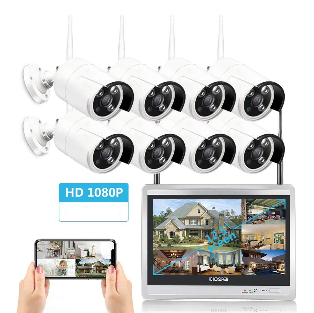 Security Camera System Wireless Outdoor WiFi 12'' LCD Monitor 4/8 CCTV Camera 1TB