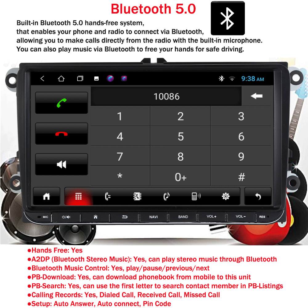 9" Android 12 Car Radio Stereo 1Gb 32Gb For VW Golf MK5 Polo Passat GPS NAVI BT CARPLAY