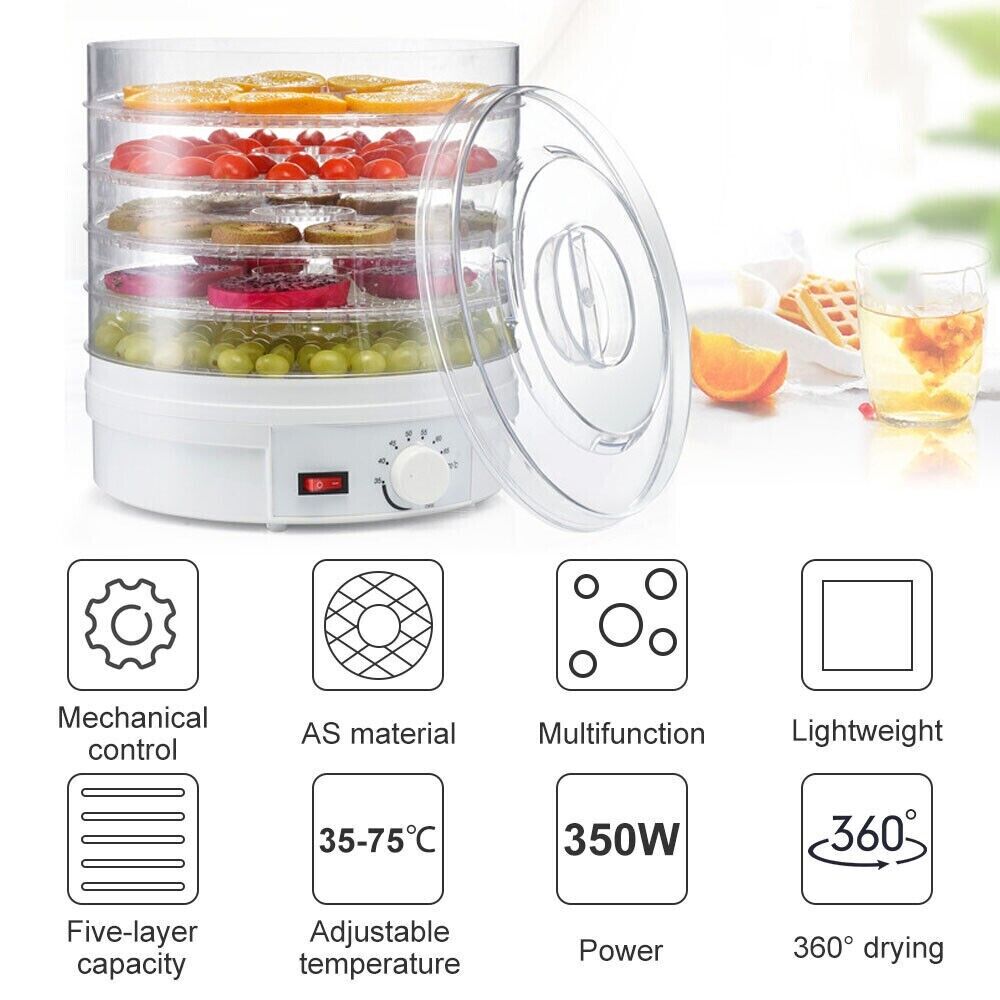 350W Electric Food Dehydrator Fruit Meat Beef Dryer Veg Preserver Machine 5 Tray