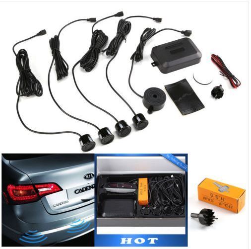 Car Parking Sensor 4 LED Kit Rear Reverse Sensors New With Buzzer