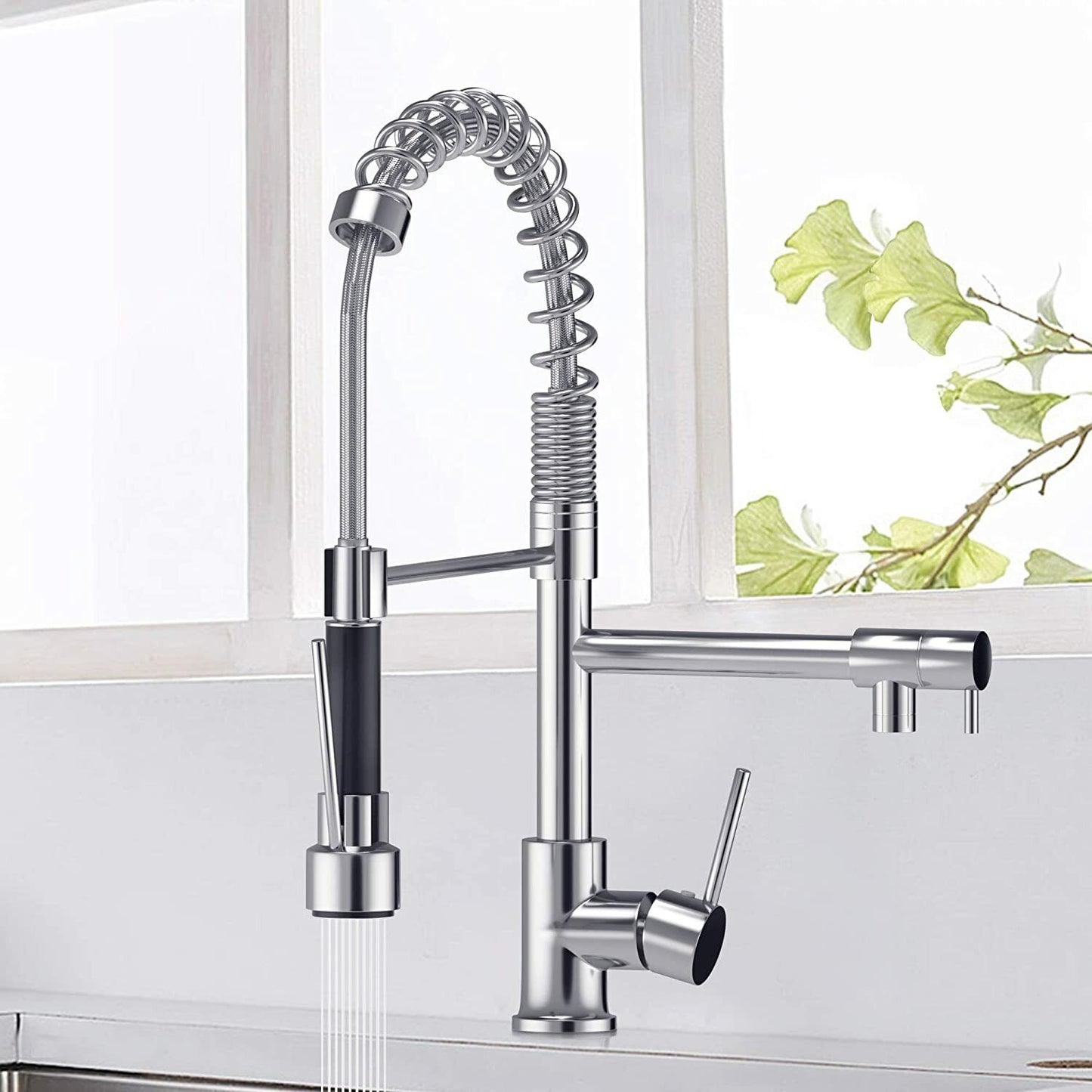 360° Swivel Pull Out Spray Taps Mixer Kitchen Sink Mixing Tap Spring Neck Chrome