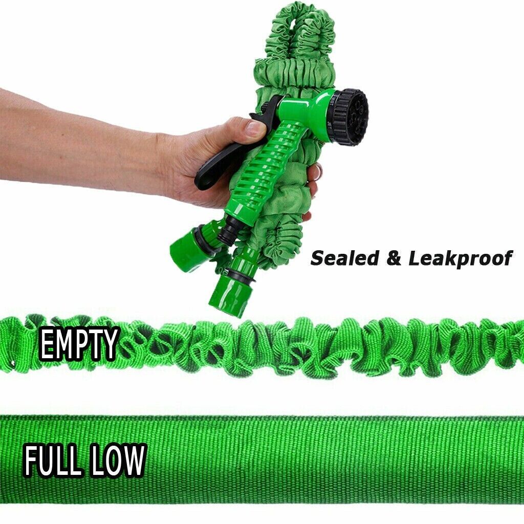 HEAVY DUTY GARDEN HOSE PIPE EXTRA LONG EXPANDABLE WATER SPRAY GUN 100FT