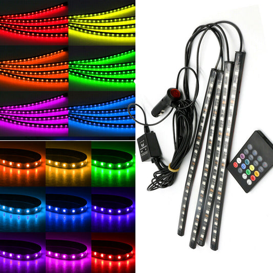 4PCS RGB 72LED Car Interior Atmosphere Decor Light Strips Music Control Dimmable