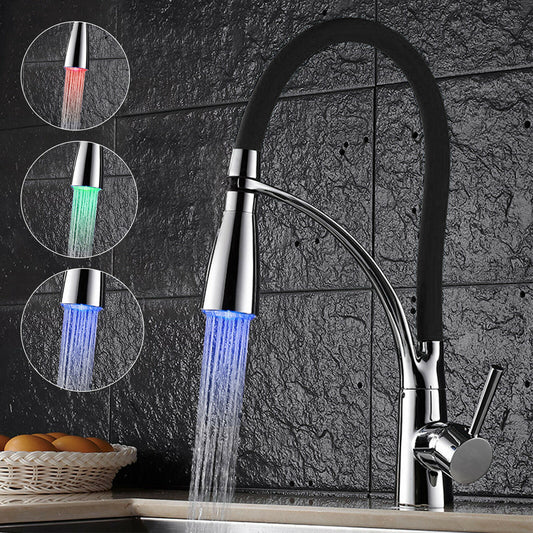 LED Kitchen Sink Mixer Taps Swivel Spout Pull Out Basin Tap Black Chrome Faucet