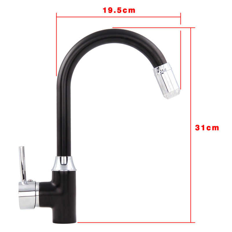 LED Kitchen Sink Mixer Taps Swivel Spout Pull Out Basin Tap Black Chrome Faucet