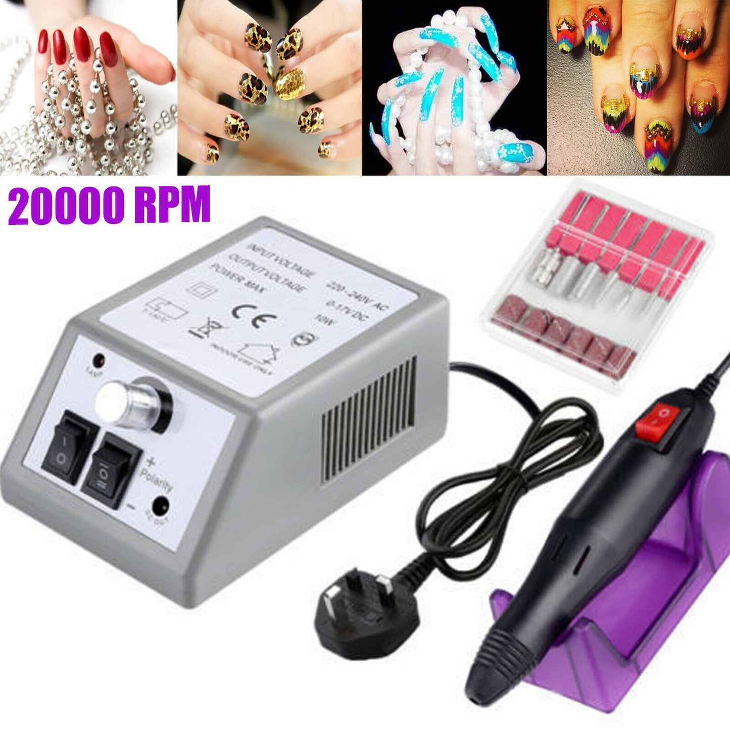 20000rpm Pro Electric Nail Drill Machine Pedicure Manicure Kits File Drill Bits