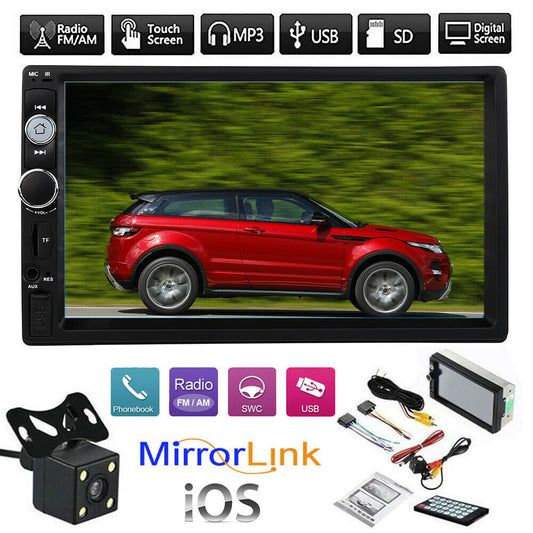 7'' Bluetooth Car Van FM Radio Stereo 2DIN Aux 2 Din Rear View Camera Remote