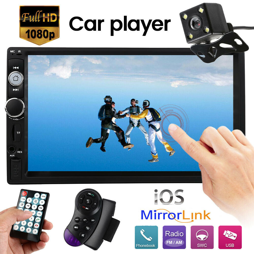 7'' Bluetooth Car Van FM Radio Stereo 2DIN Aux 2 Din Rear View Camera Remote