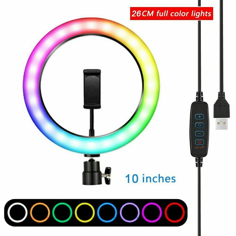 10" LED RGB Ring Light Dimmable Lighting Kit Phone Selfie Tripod Makeup Youtube