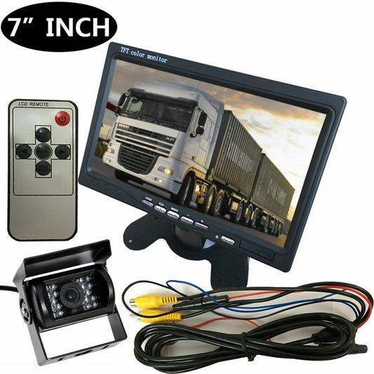 Reversing Camera + 7" LCD Monitor Car Rear View Kit For Bus Truck 12V/24V