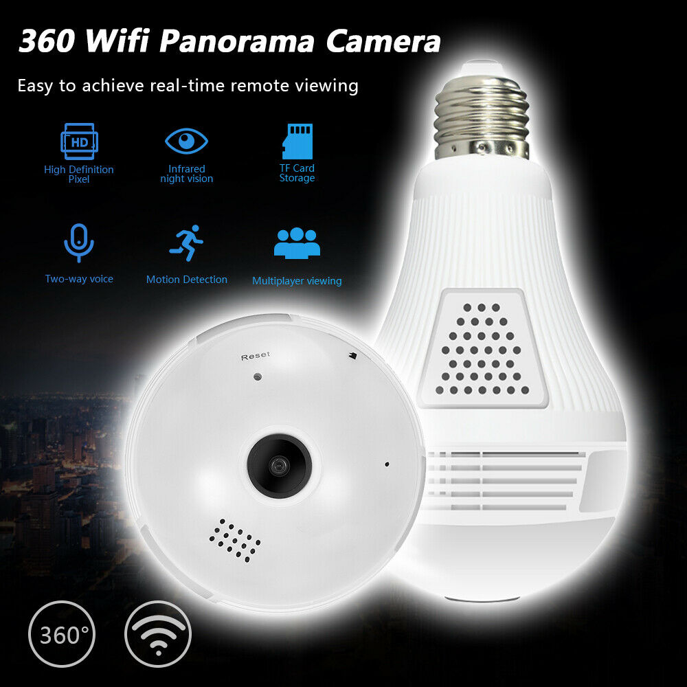 360°HD Wifi Bulb Hidden IP Camera LED Panoramic Home Security Spy Cam Light CCTV