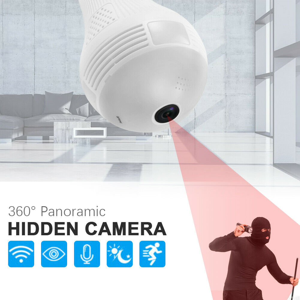 360°HD Wifi Bulb Hidden IP Camera LED Panoramic Home Security Spy Cam Light CCTV