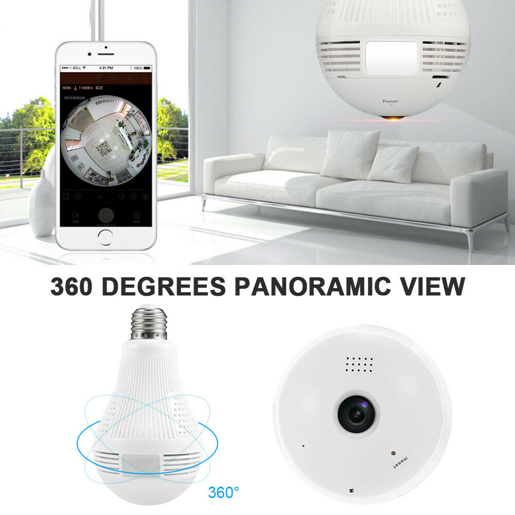 360°HD Wifi Bulb Hidden IP Camera LED Panoramic Home Security Spy Cam Light CCTV