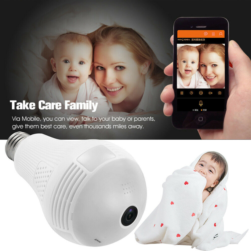 360°HD Wifi Bulb Hidden IP Camera LED Panoramic Home Security Spy Cam Light CCTV