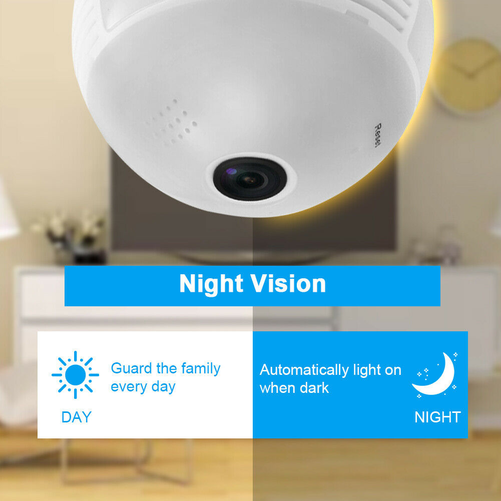 360°HD Wifi Bulb Hidden IP Camera LED Panoramic Home Security Spy Cam Light CCTV