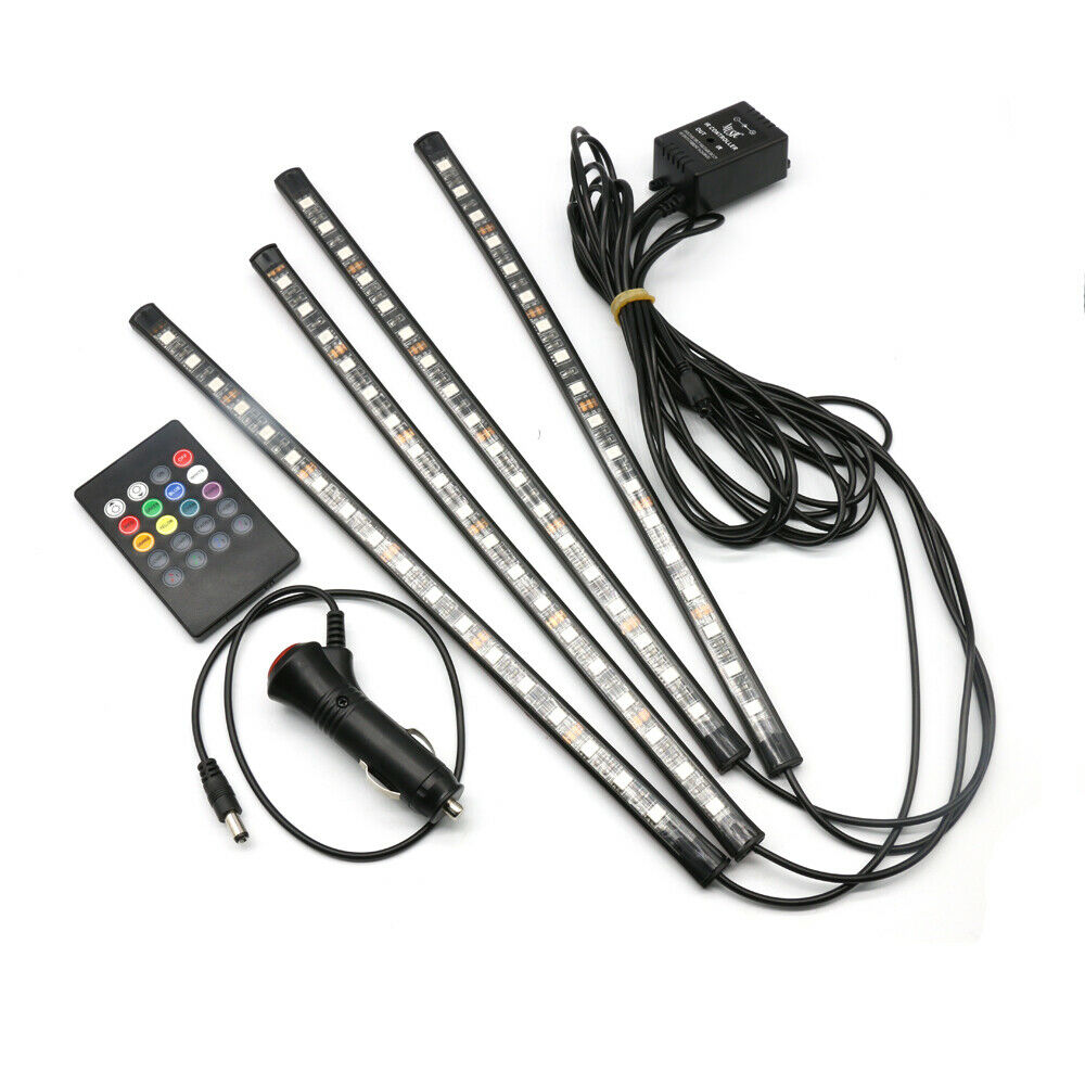 4PCS RGB 72LED Car Interior Atmosphere Decor Light Strips Music Control Dimmable