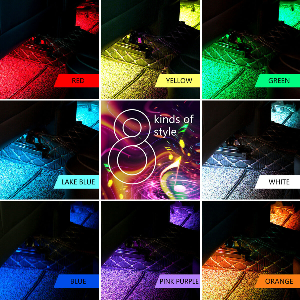 4PCS RGB 72LED Car Interior Atmosphere Decor Light Strips Music Control Dimmable