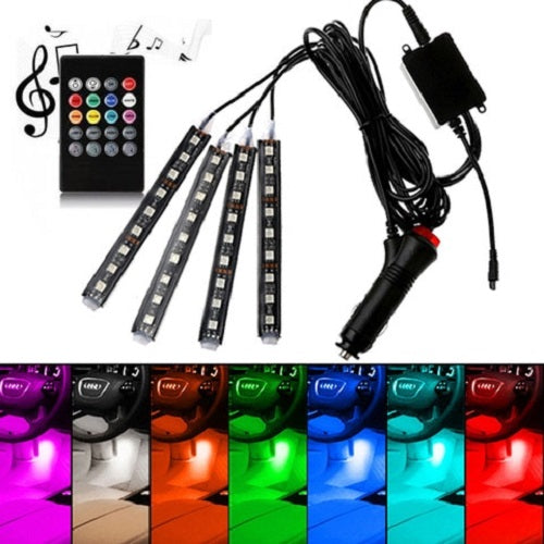 4PCS RGB 72LED Car Interior Atmosphere Decor Light Strips Music Control Dimmable