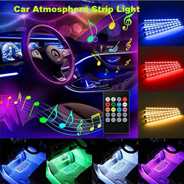 4PCS RGB 72LED Car Interior Atmosphere Decor Light Strips Music Control Dimmable