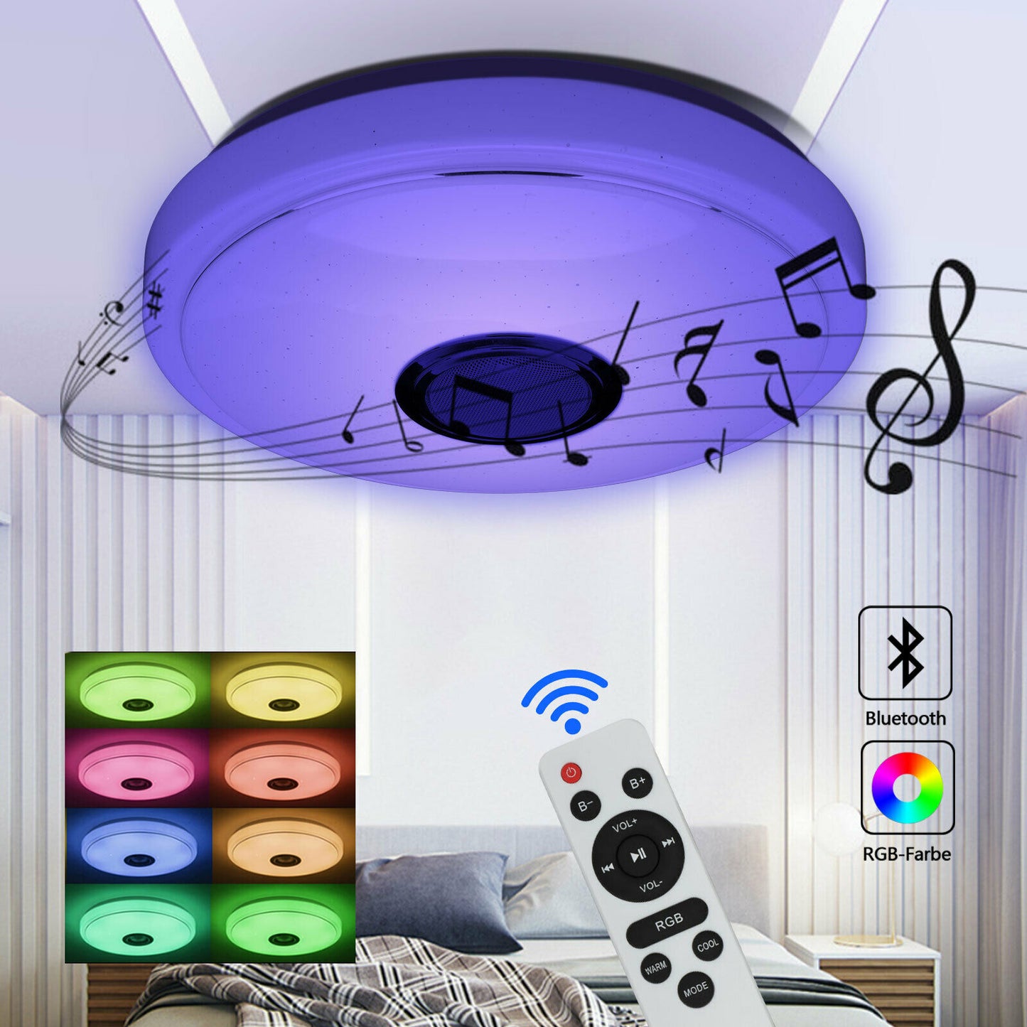 60W LED Full Color Ceiling Light RGB Dimmable Bluetooth Music Speaker APP Remote