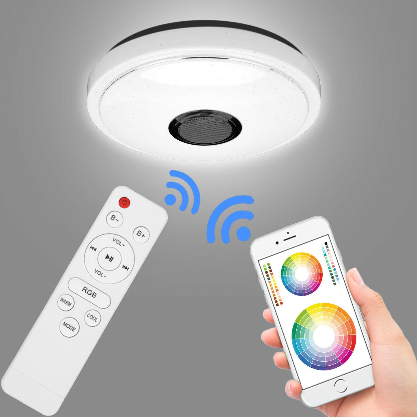 60W LED Full Color Ceiling Light RGB Dimmable Bluetooth Music Speaker APP Remote