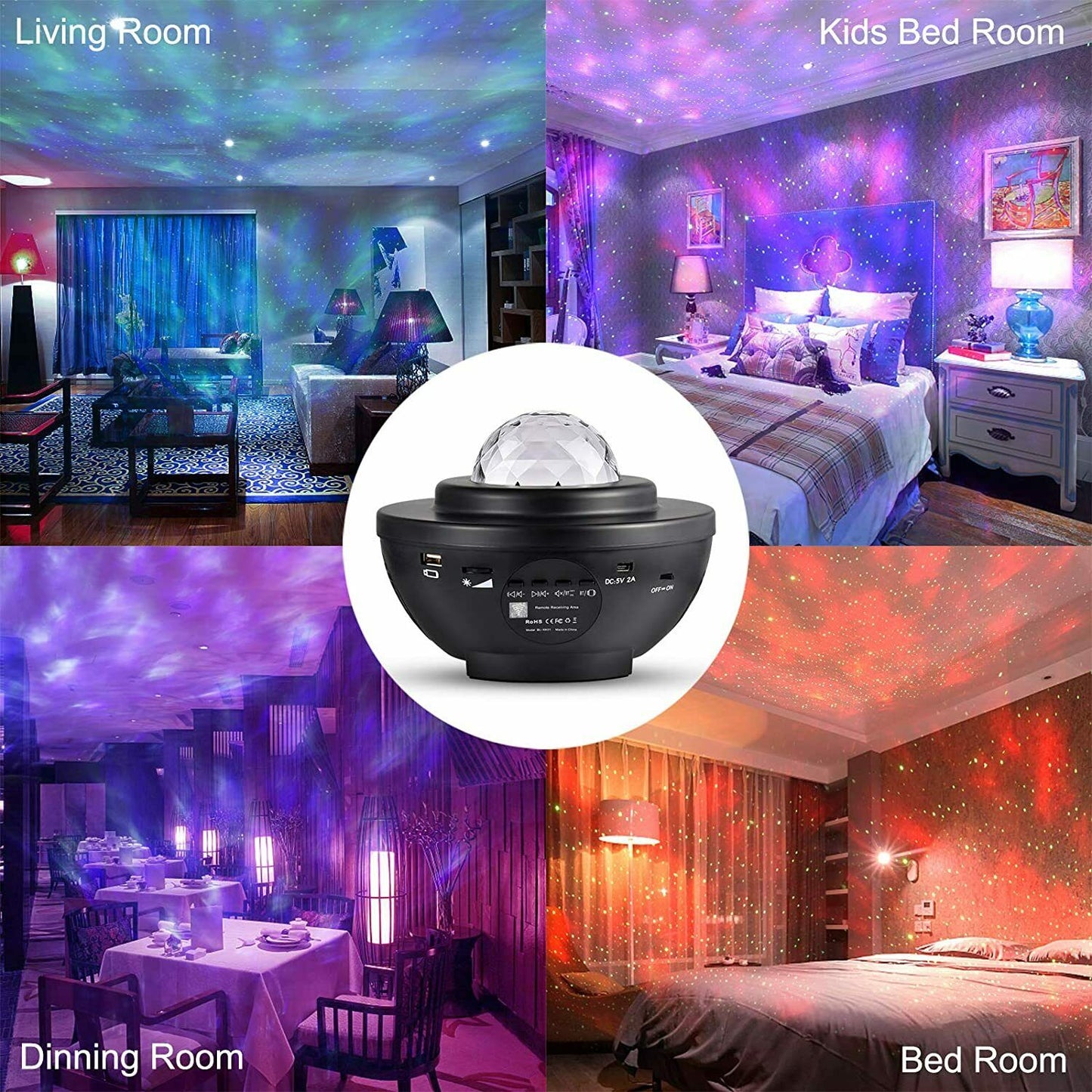 LED Galaxy Ocean Wave Star Projector Night Light Bluetooth Music Speaker Party