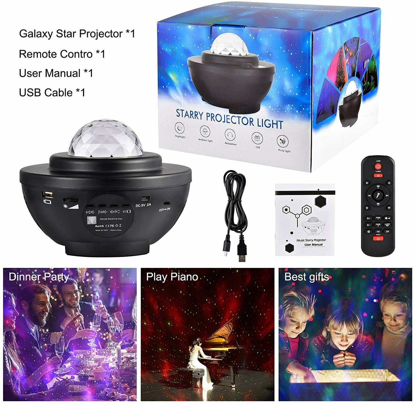 LED Galaxy Ocean Wave Star Projector Night Light Bluetooth Music Speaker Party