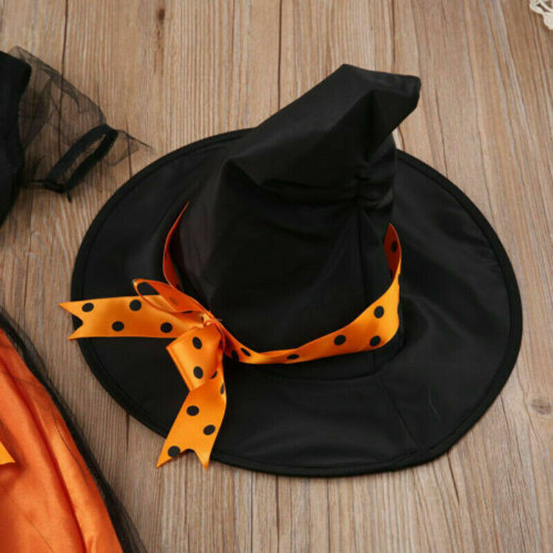 Girls Halloween Witches Hat Fancy Dress Costume Witch Outfit Kids Cosplay Party