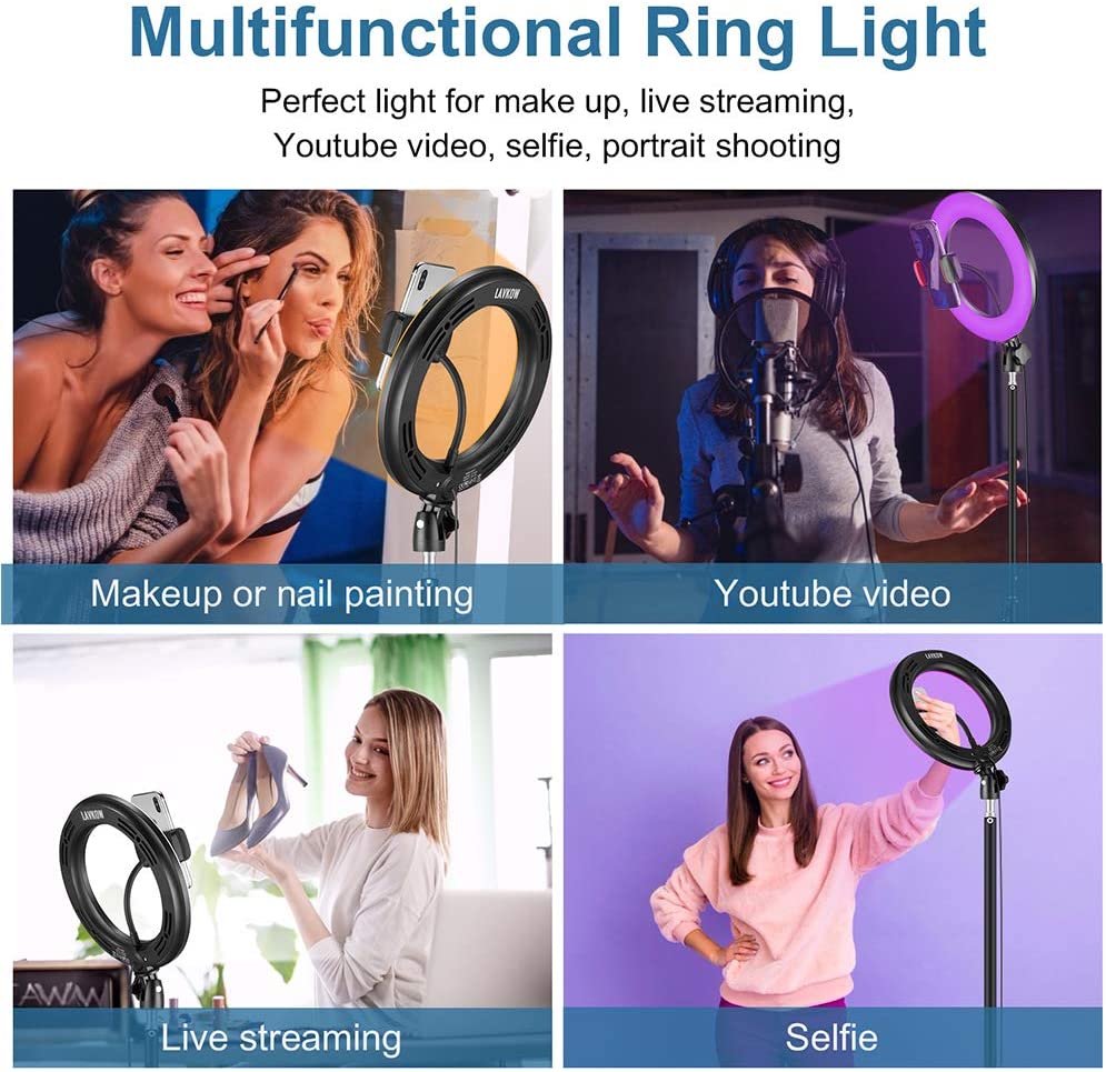 10" LED RGB Ring Light Dimmable Lighting Kit Phone Selfie Tripod Makeup Youtube