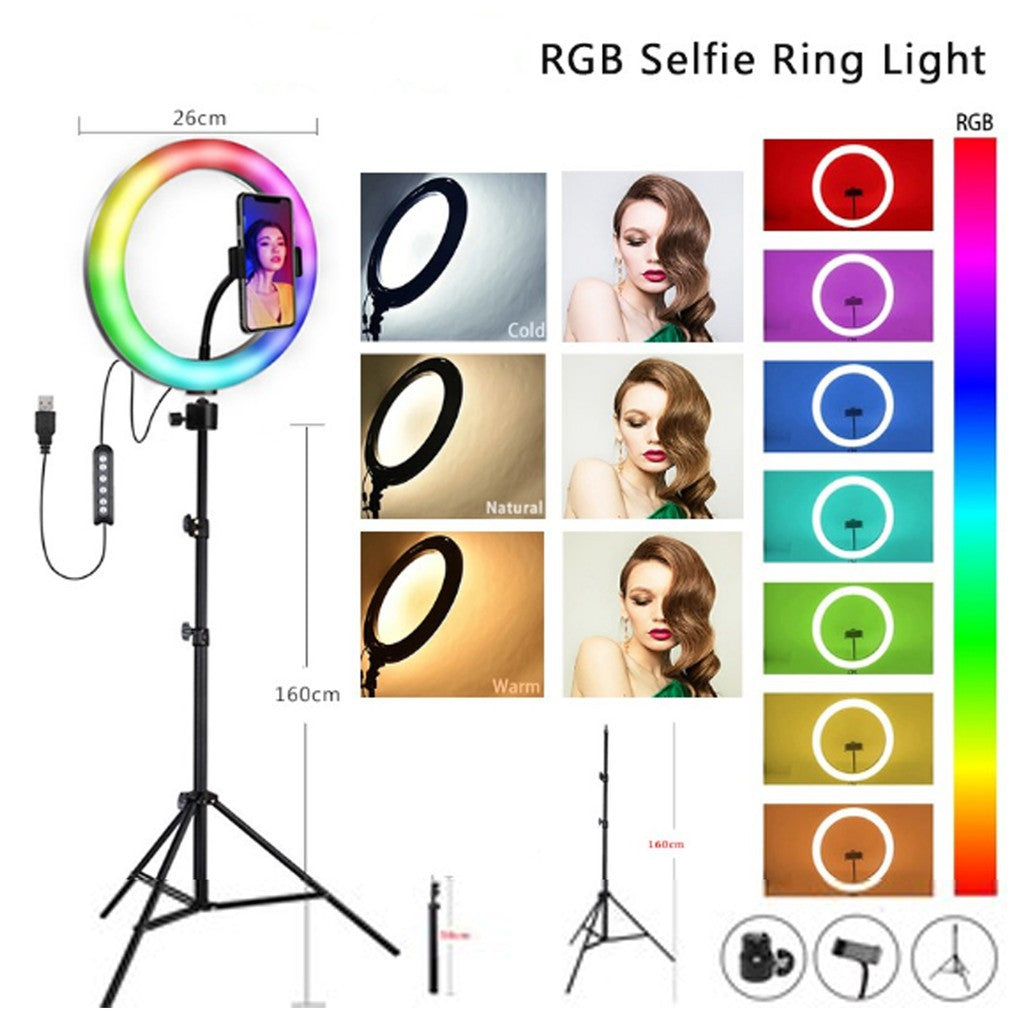 10" LED RGB Ring Light Dimmable Lighting Kit Phone Selfie Tripod Makeup Youtube